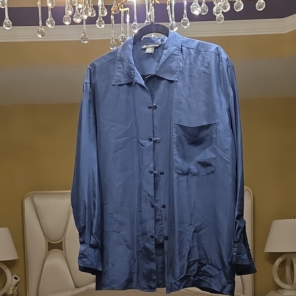 Silk Daniel Caron Elegant Navy Button-Down Shirt Size M Oversized